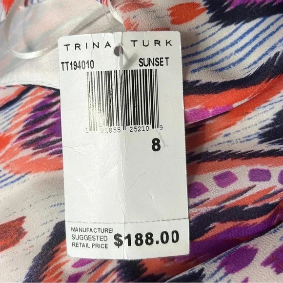 TRINA TURK Smocked Midi Dress sz 8 Multicolor Sleeveless Chiffon Lined Sunset - Picture 9 of 9